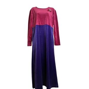 Vintage Coldwater Creek Velvet Maxi Dress Sz M Floral‎ Brooch Holiday Victorian